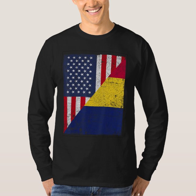 Camiseta Country Flag Design  Half USA Half Chad (Frente)