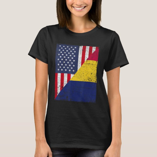 Camiseta Country Flag Design  Half USA Half Chad (Frente)