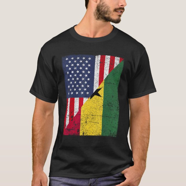 Camiseta Country Flag Design  Half USA Half Ghana (Frente)