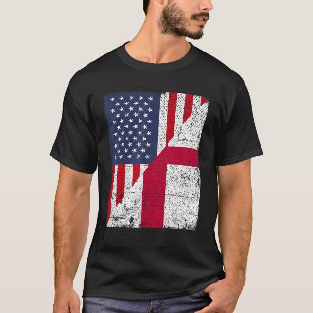 Camiseta Country Flag Design Half USA Half Half England (Frente)