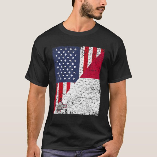 Camiseta Country Flag Design  Half USA Half Malta (Frente)