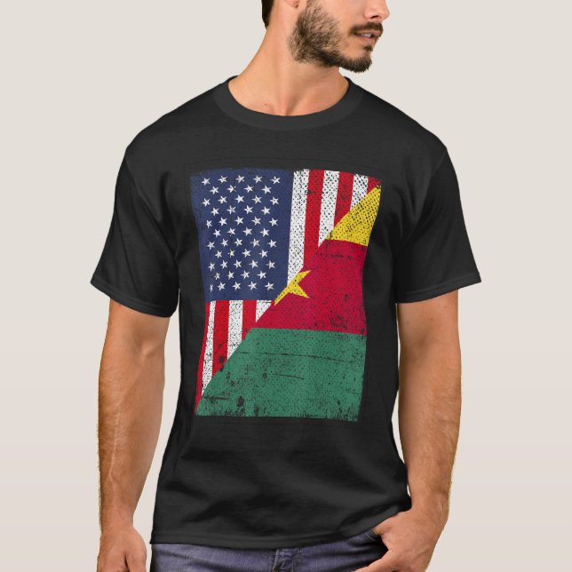 Camiseta Country Flag  Half USA Half Cameroon (Frente)