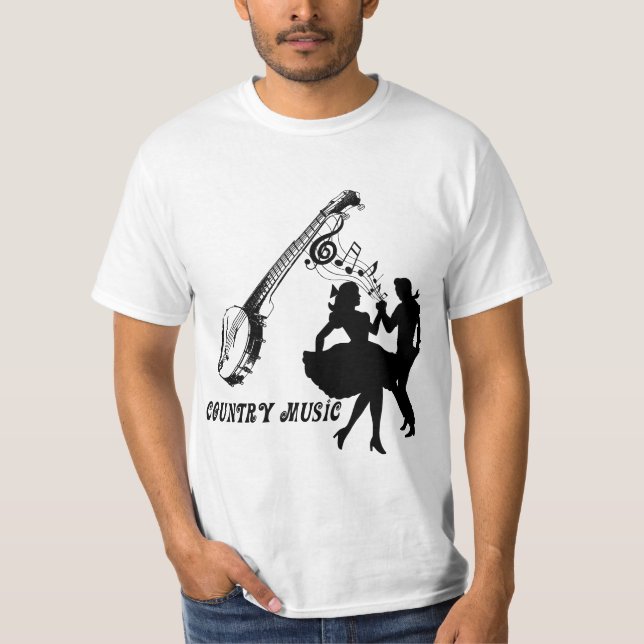 Camiseta Country Music Banjo Square Dancers Silhout art (Frente)