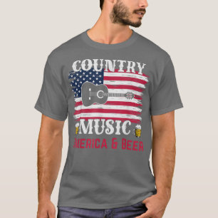 Camiseta Country Music Beer Lover USA Flag Guitar T