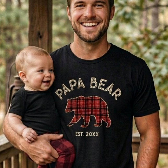 Camiseta Country Plaid Papa Bear Father Year Established (Criador carregado)