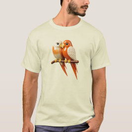 Camiseta Couple d’oiseaux tendres au reflets de porcelaine.