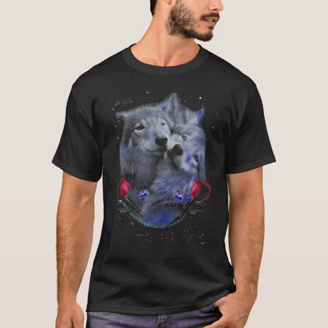 Camiseta Couple Wolf - Rose Flower (Frente)