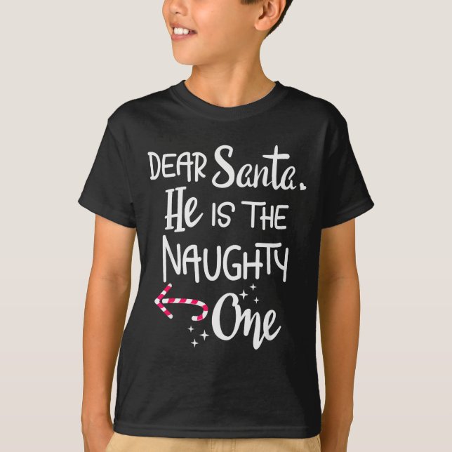 Camiseta Couples Christmas Santa He Is The Naughty One Funn (Frente)