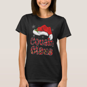 Camiseta Cousin Claus Christmas Hat Red Xadrez Family Group