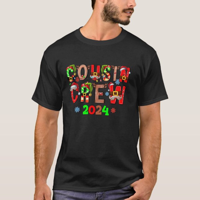 Camiseta Cousin Crew 2024 Papais noeis Elf Reindeer no Nata (Frente)