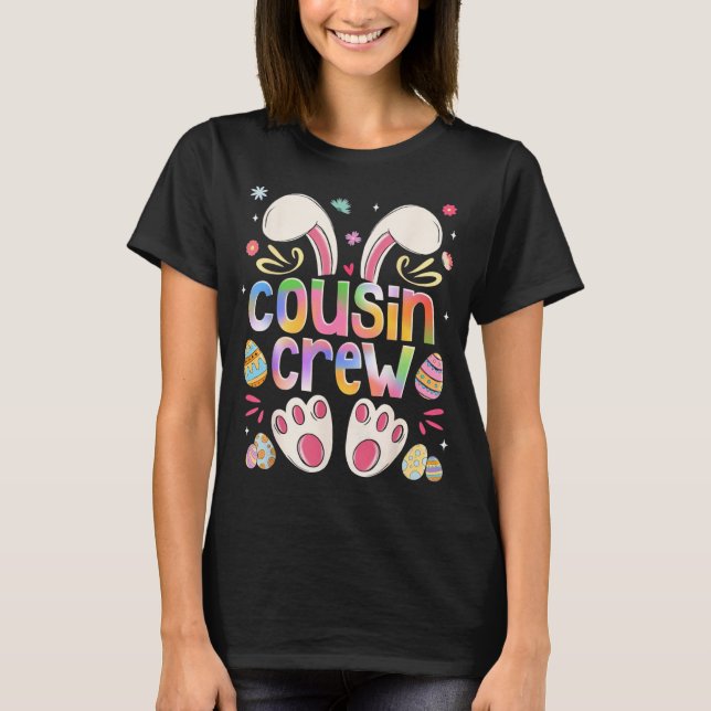 Camiseta Cousin Crew Bunny Easter Family Matching Boys Girl (Frente)