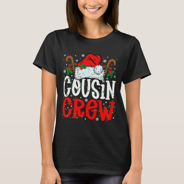 Camiseta Cousin Crew Christmas Santa Hat Xmas Lights Men Bo (Frente)