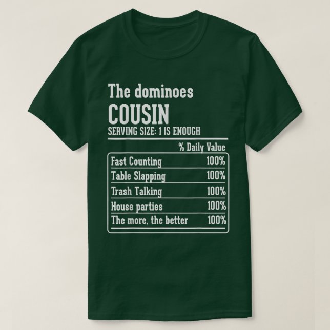 Camiseta Cousin Crew Fatos Nutricionais dos Dominós (Frente do Design)