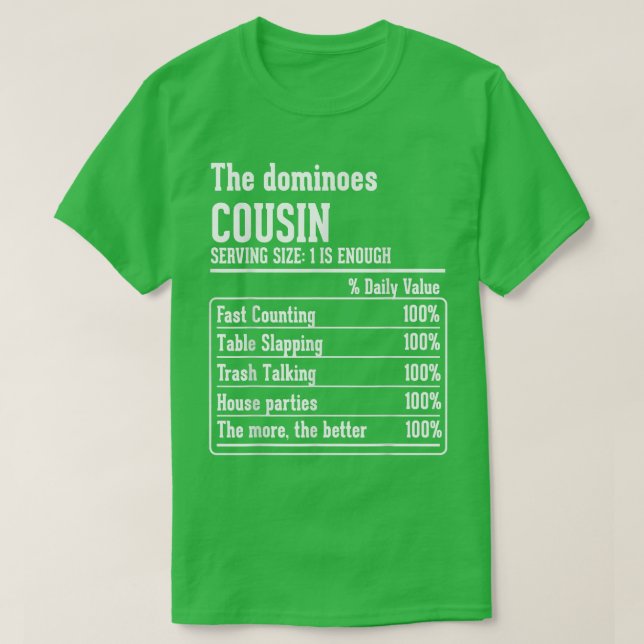 Camiseta Cousin Crew Fatos Nutricionais dos Dominós (Frente do Design)