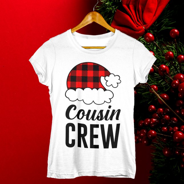Camiseta Cousin Crew Natal Férias Buffalo Xadrezes Mulheres (Cousin Crew Christmas Holiday Buffalo Plaid Womens T-Shirt)