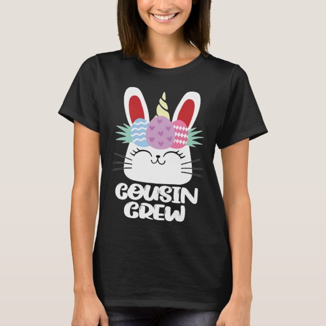 Camiseta Cousin Crew Unicorn Bunny Easter Egg Hunt Costume  (Frente)