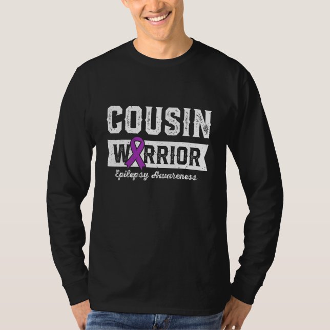 Camiseta Cousin of a Warrior Epilepsy Cousin Purple Ribbon  (Frente)
