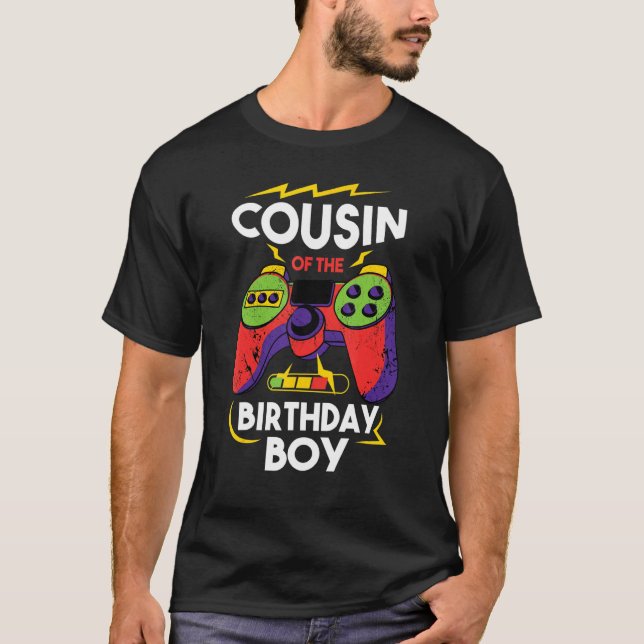 Camiseta Cousin of the Birthday Boy Matching Video Gamer Bi (Frente)