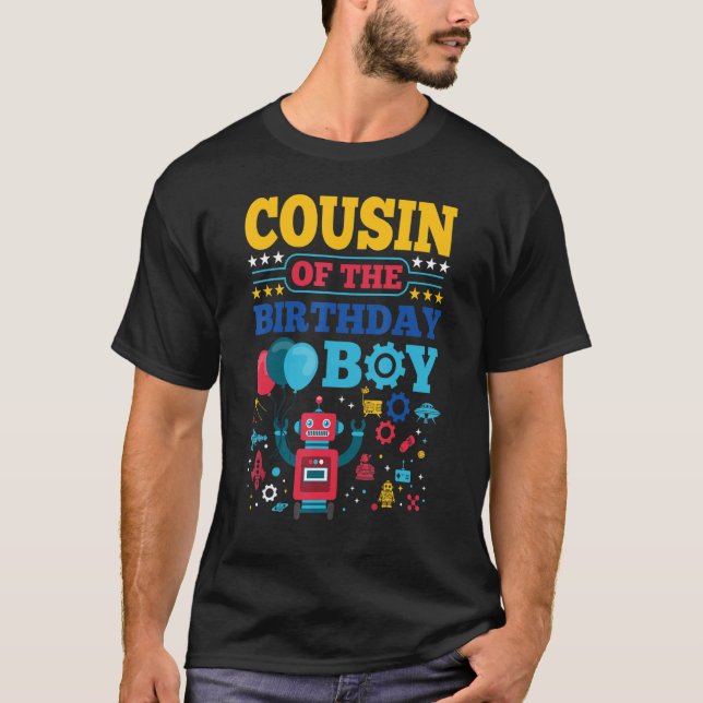 Camiseta Cousin of The Birthday Boy Robot Matching Family P (Frente)