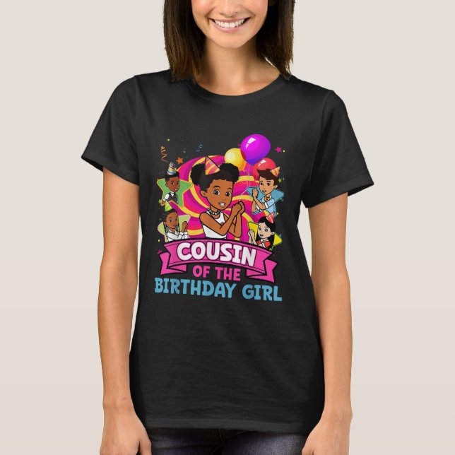 Camiseta Cousin The Birthday Girl Party Pink Doll Family De (Frente)