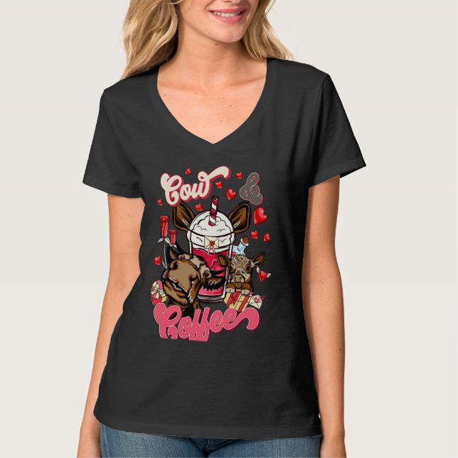 Camiseta Cow And Coffee Valentine's Day For Cow  Coffee Cow (Frente)