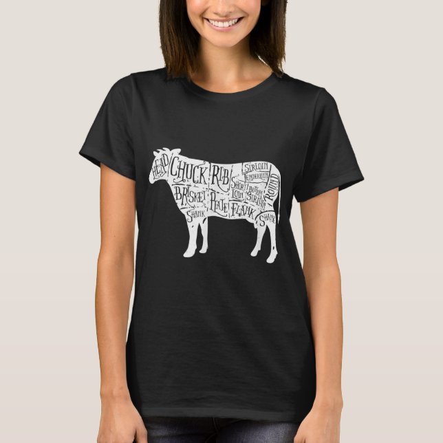 Camiseta Cow Butchers Beef Cuts Diagram (Frente)