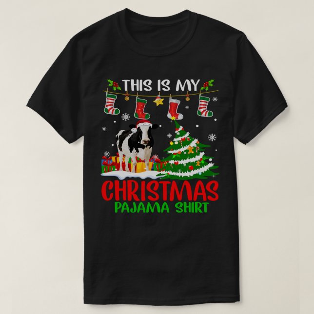 Camiseta Cow Funny Cattle Christmas Lights Cute Xmas Santa  (Frente do Design)