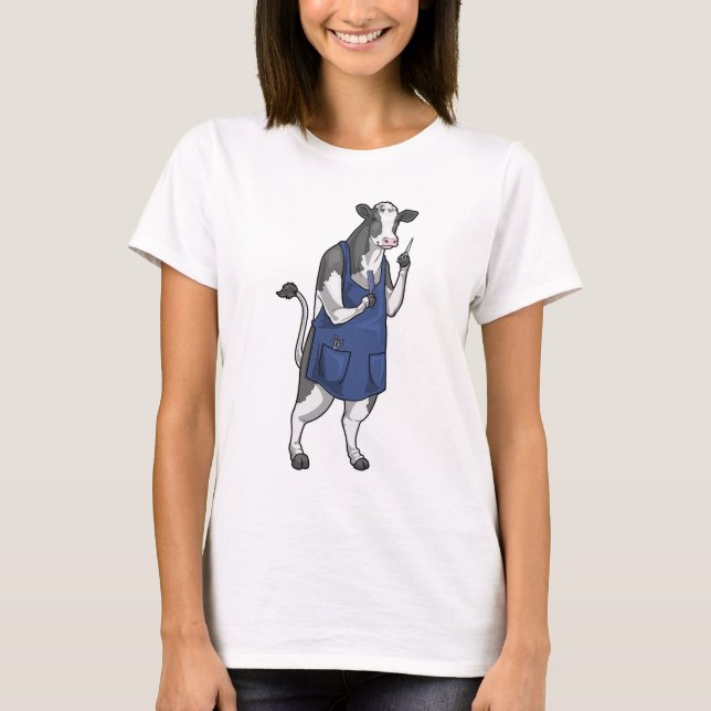 Camiseta Cow Hairdresser Scissser Comb (Frente)