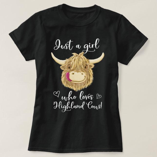 Camiseta Cow Mooey Apenas Uma Menina Que Ama A Escócia High (Frente do Design)