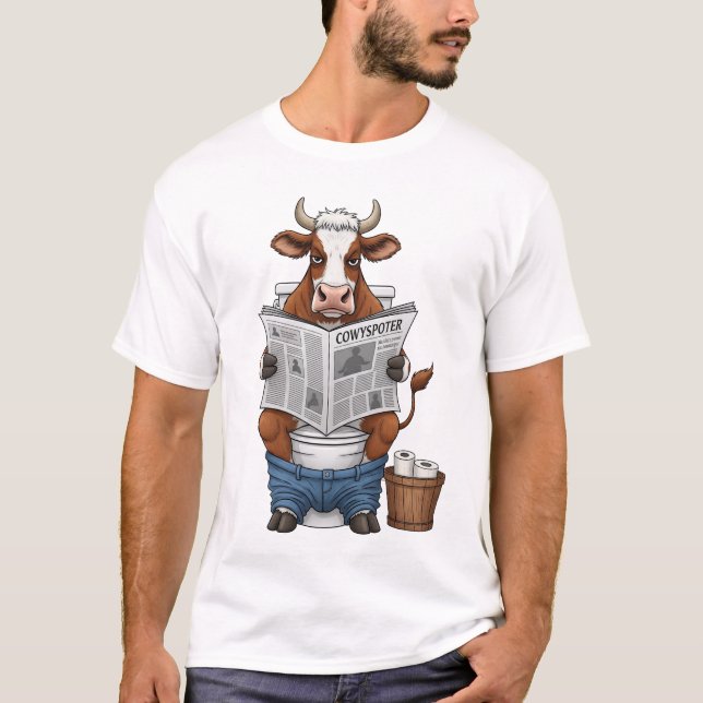 Camiseta Cow on Toilet PNG, Funny Farm Animal (Frente)