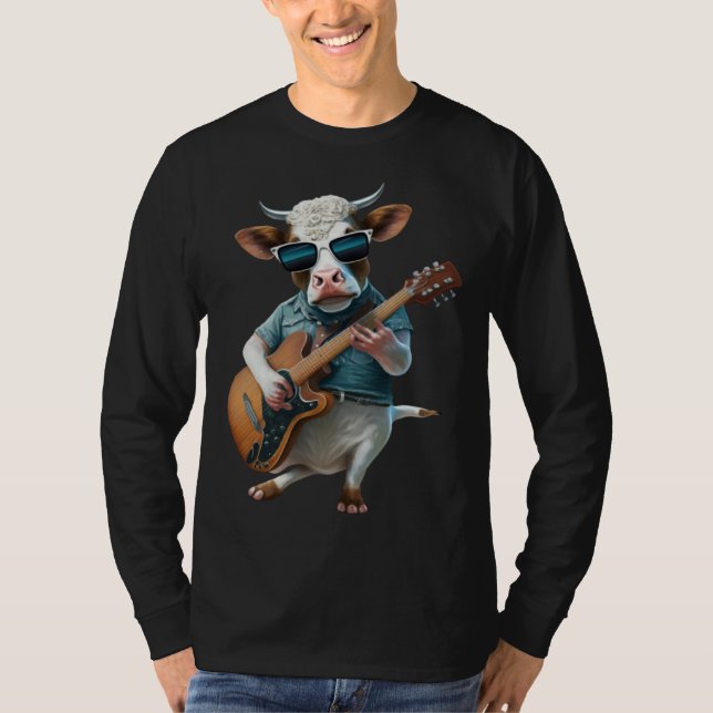 Camiseta Cow Playing Electric Guitar  Animal Cow  Guitar (Frente)
