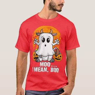 Camiseta Cow Pumpkin Head Moo I Mean Boo Funny Ghost Hallow
