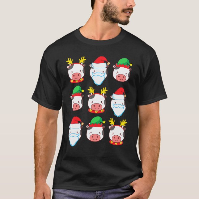 Camiseta Cow Reindeer Elf Santa Claus Feliz Figurino Natal (Frente)