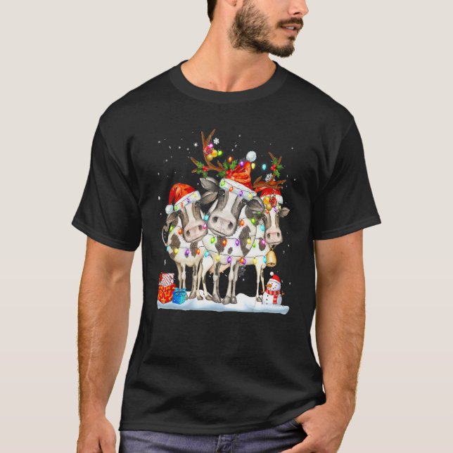 Camiseta Cow Reindeer Hat Santa Christmas Lights  Cow Chris (Frente)