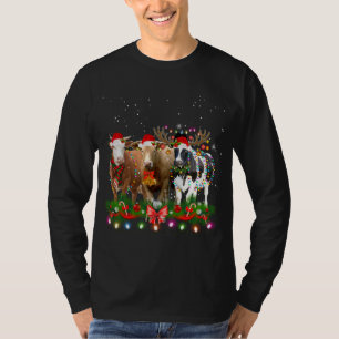 Camiseta Cow Reindeer Hata Papai noel Natal Luz Engraçada V
