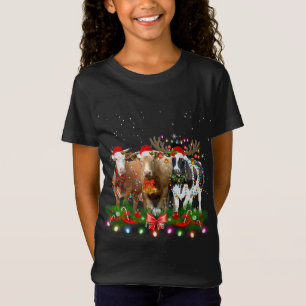 Camiseta Cow Reindeer Hata Papai noel Natal Luz Engraçada V