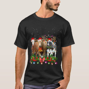 Camiseta Cow Reindeer Hata Papai noel Natal Luz Engraçada V