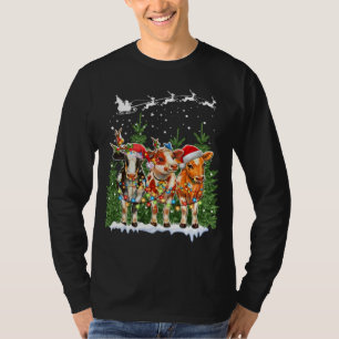 Camiseta Cow Reindeer Hata Papai noel Natal Luzes Engraçada