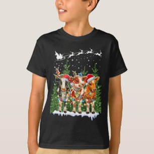 Camiseta Cow Reindeer Hata Papai noel Natal Luzes Engraçada