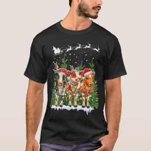 Camiseta Cow Reindeer Hata Papai noel Natal Luzes Engraçada