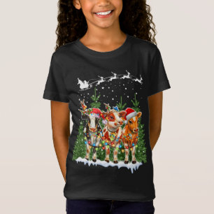 Camiseta Cow Reindeer Hata Papai noel Natal Luzes Engraçada
