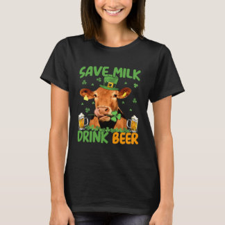 Camiseta Cow St Patrick s Day Save Milk Drink Beer Irish Pa