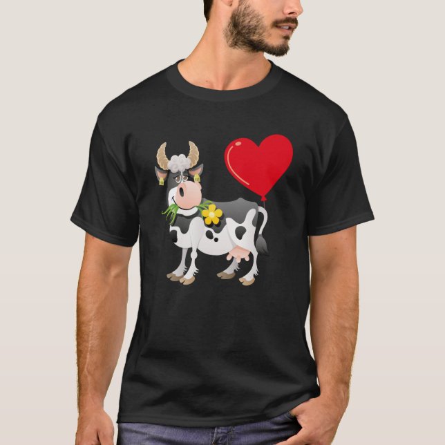Camiseta Cow With Heart Balloon Valentines Day Love Boys (Frente)