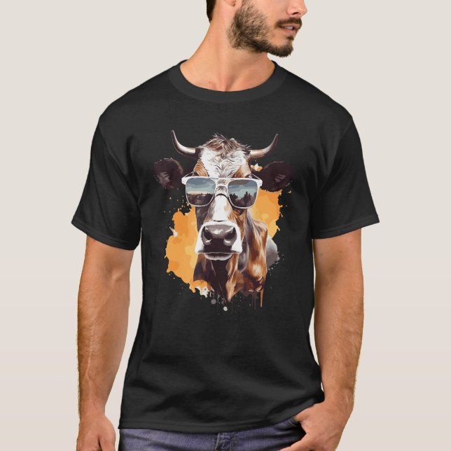 Camiseta Cow With Sunglasses Farmer 1 (Frente)
