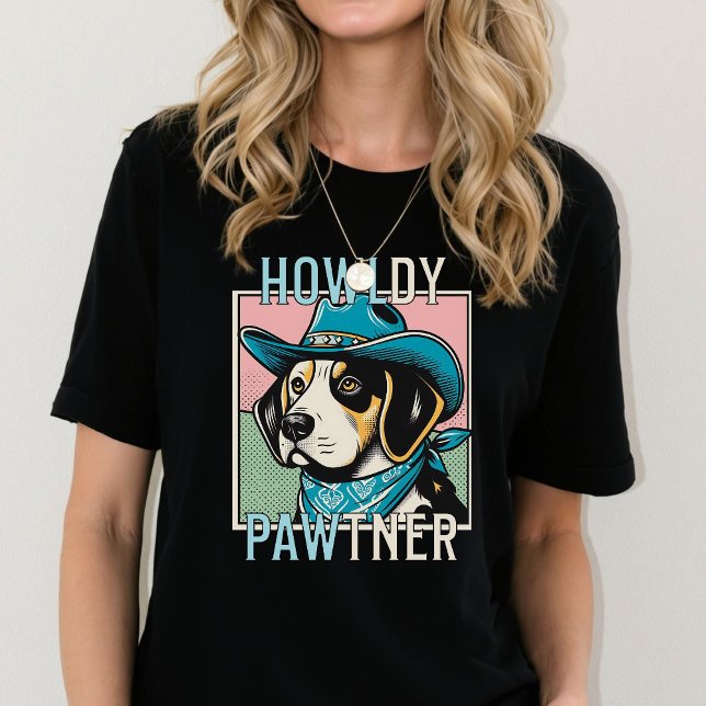Camiseta Cowboy Beagle Pop Art Howl-dy Paw-tner (Cowboy Dog Beagle Pop Art Howl-dy Paw-tner T-Shirt)