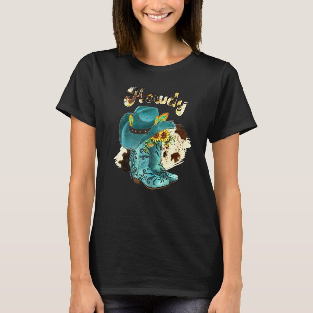 Camiseta Cowboy Boot Leopard Sunflower Vamos Go Girls Weste (Frente)