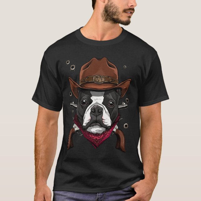 Camiseta Cowboy Boston Terrier Western Rodeo Hat E (Frente)