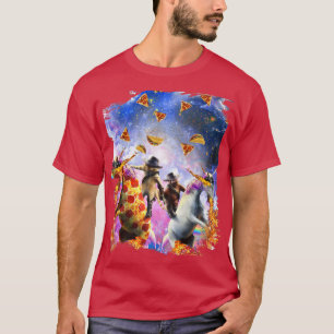 Camiseta Cowboy Cat Sloth Andando Fogo Unicórnio, Pizza Esp