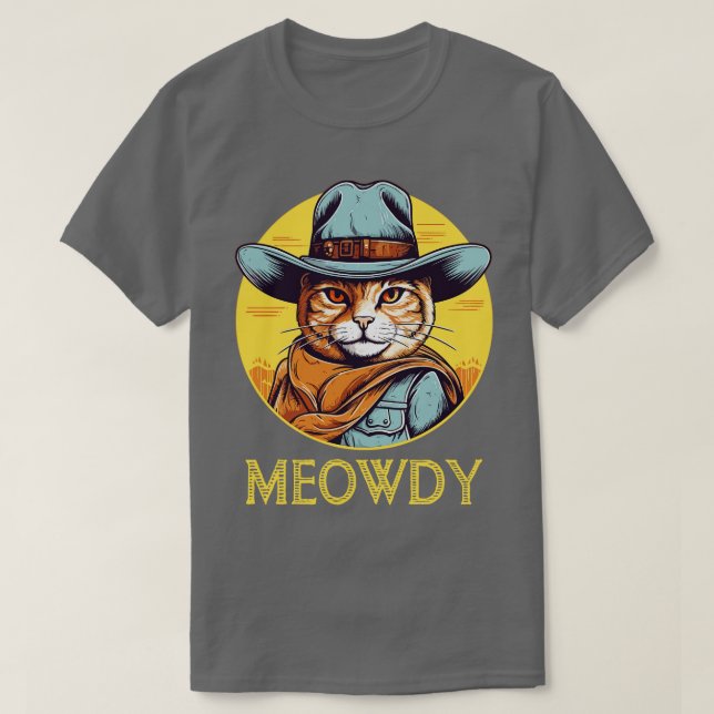 Camiseta Cowboy Cowboy Engraçado Meow Howdy Meowdy 17 (Frente do Design)