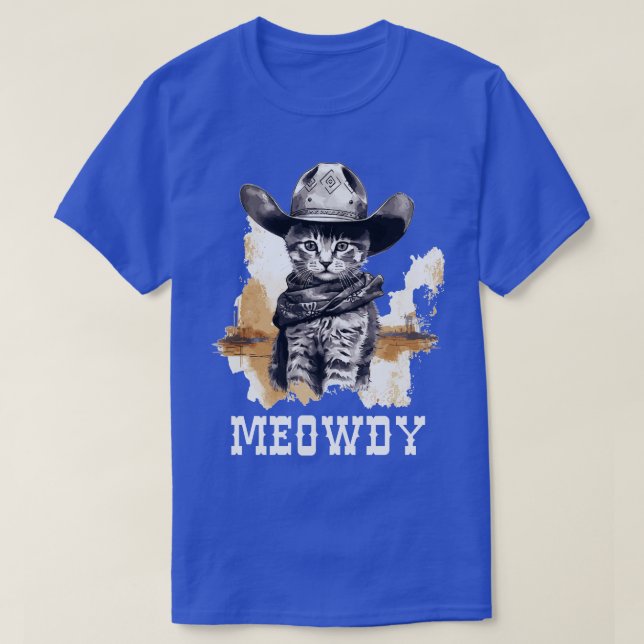 Camiseta Cowboy Cowboy Engraçado Meow Howdy Meowdy 2 (Frente do Design)